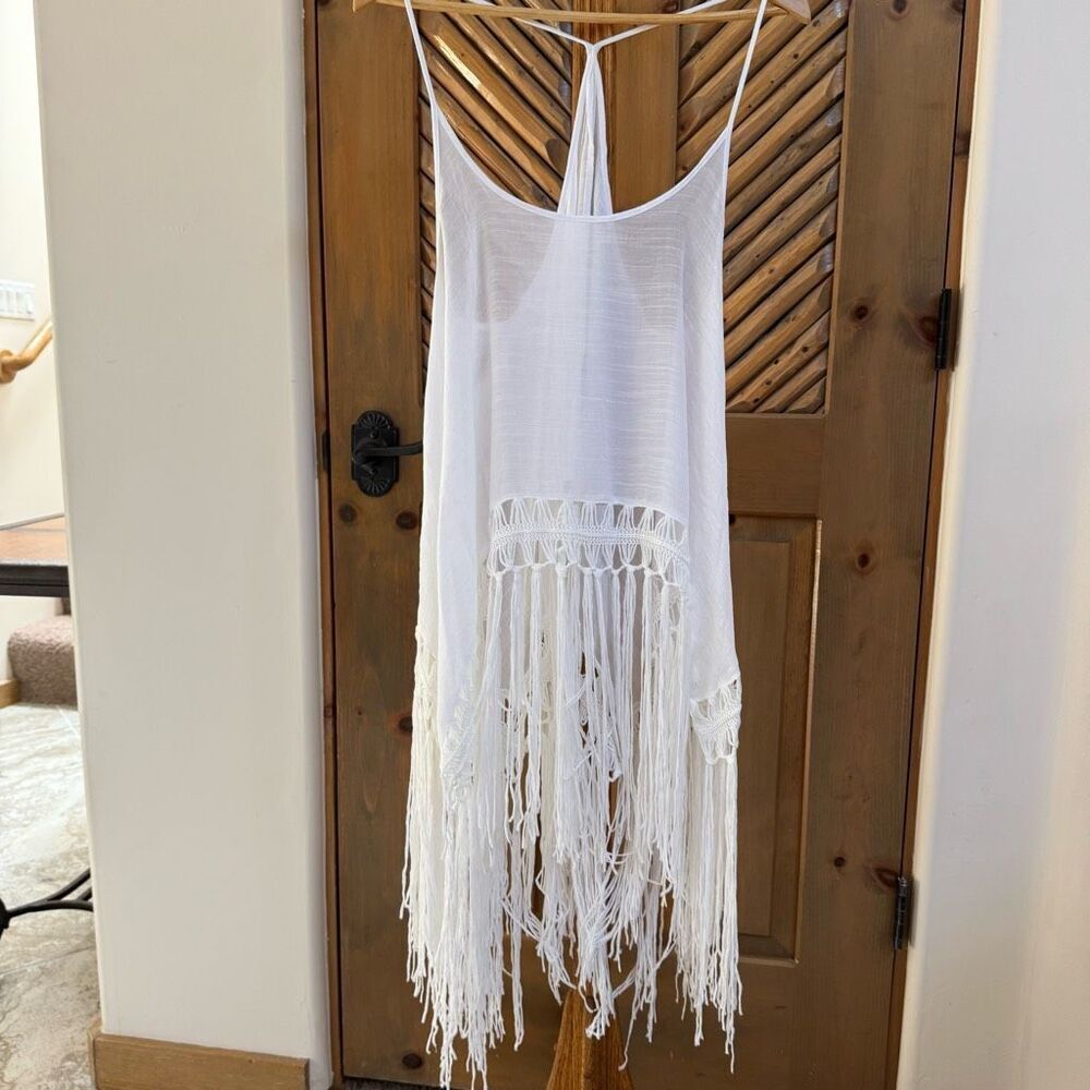 NWT Cupshe white fringed gauze swim coverup - OS